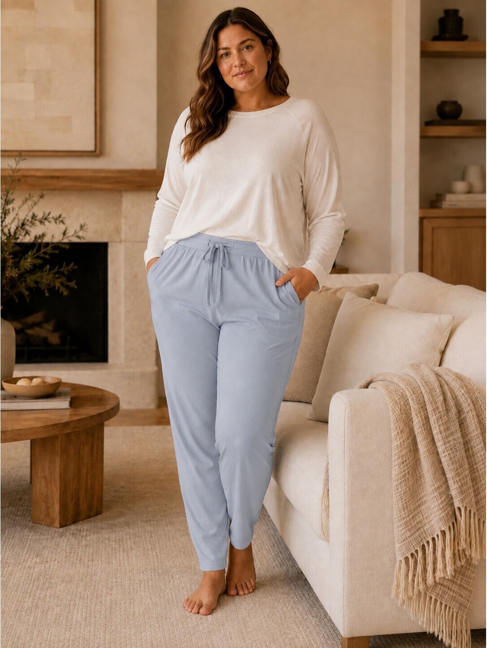 Cozy Earth Bamboo Stretch Knit Tapered Lounge Pants Powder Blue Large NWT